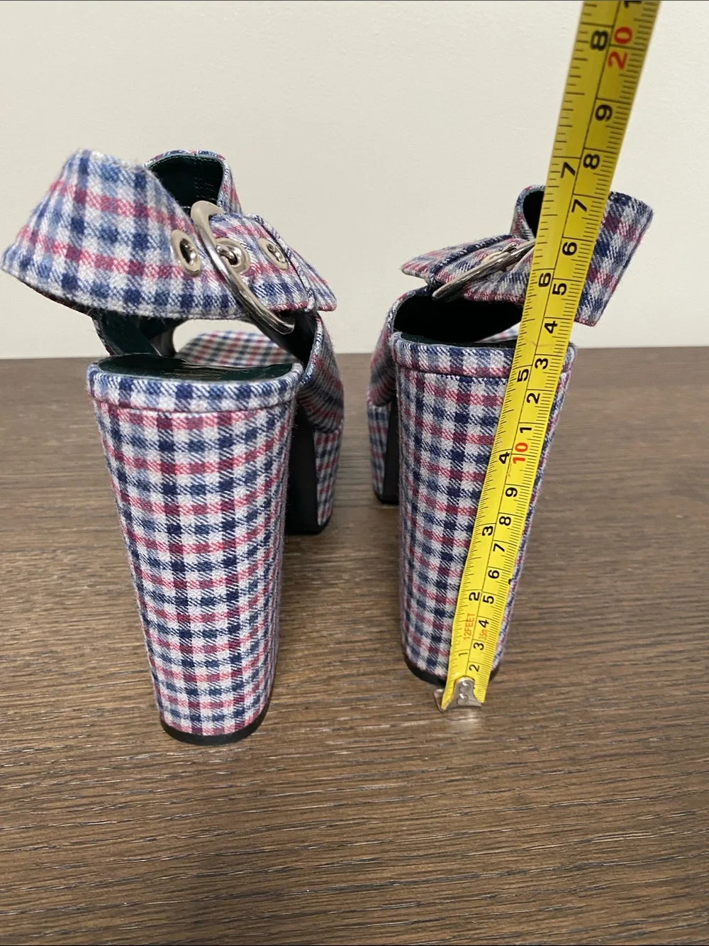 Mulberry Red & Blue Gingham Platform Sandals size 9.5